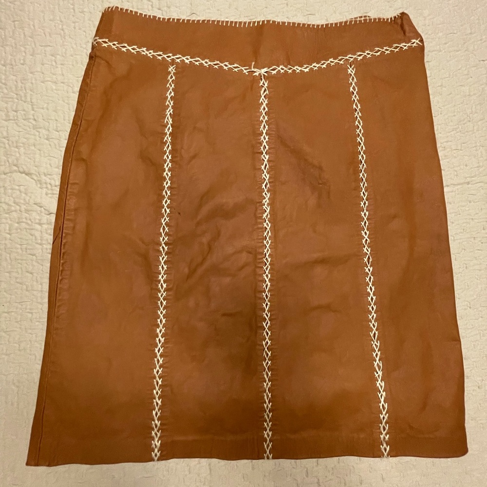 GAP Vintage Leather Skirt (size8), dark beige 22.5 inches long.